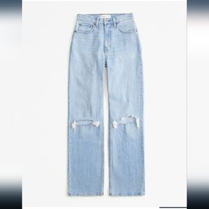 Abercrombie Curve Love High Rise 90s Relaxed Jean, medium destroy, 27R